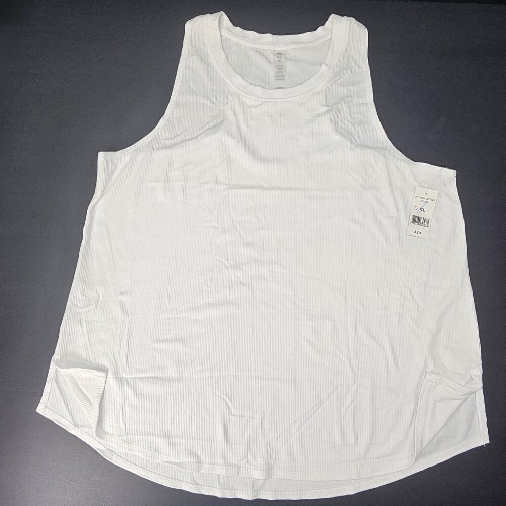 Dip Women's Tee Size XL Crew Neck Ribbed Sleeveless Tank Top Stretch White